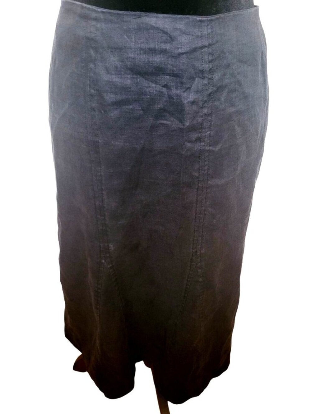 Kim Rogers Petite Black Linen Paneled Midi Skirt 16P Boho Coastal Old Money